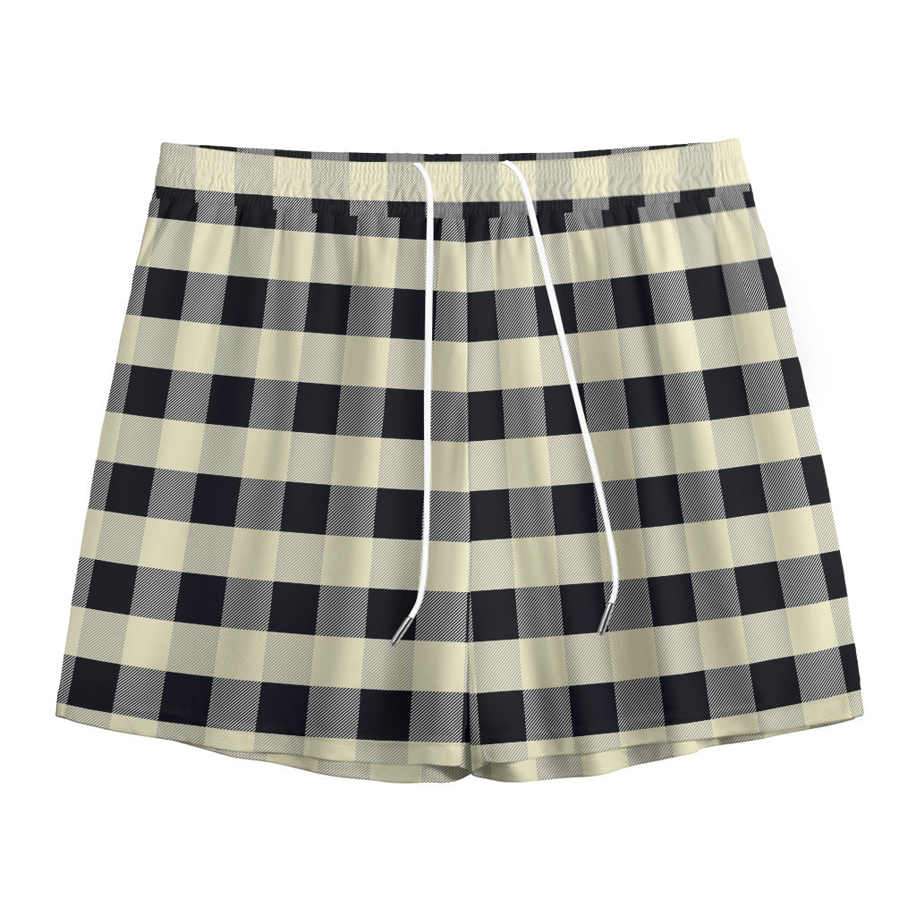 Beige And Black Buffalo Check Print Mesh Shorts