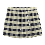 Beige And Black Buffalo Check Print Mesh Shorts