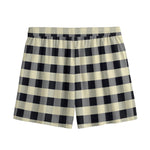 Beige And Black Buffalo Check Print Mesh Shorts