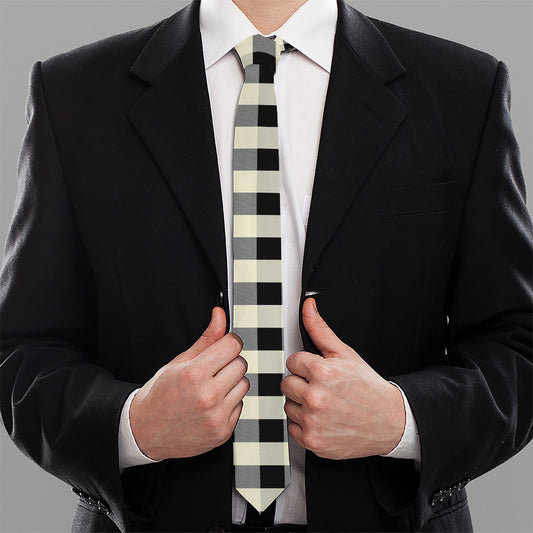 Beige And Black Buffalo Check Print Necktie