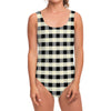 Beige And Black Buffalo Check Print One Piece Swimsuit