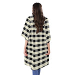 Beige And Black Buffalo Check Print Open Front Beach Cover Up