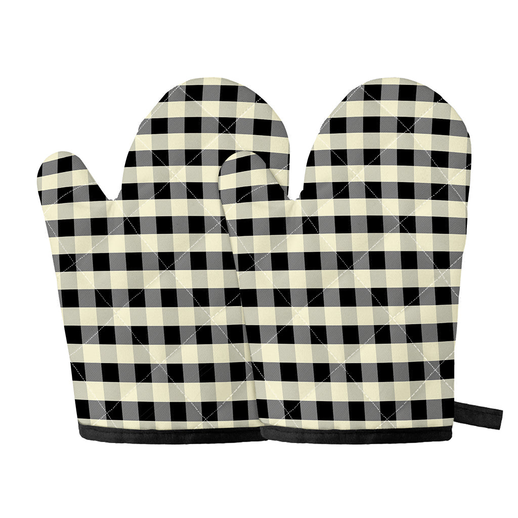 Beige And Black Buffalo Check Print Oven Mitts