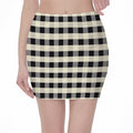 Beige And Black Buffalo Check Print Pencil Mini Skirt