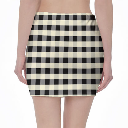 Beige And Black Buffalo Check Print Pencil Mini Skirt