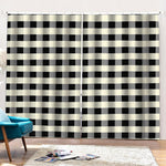 Beige And Black Buffalo Check Print Pencil Pleat Curtains