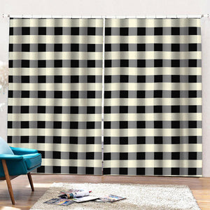 Beige And Black Buffalo Check Print Pencil Pleat Curtains