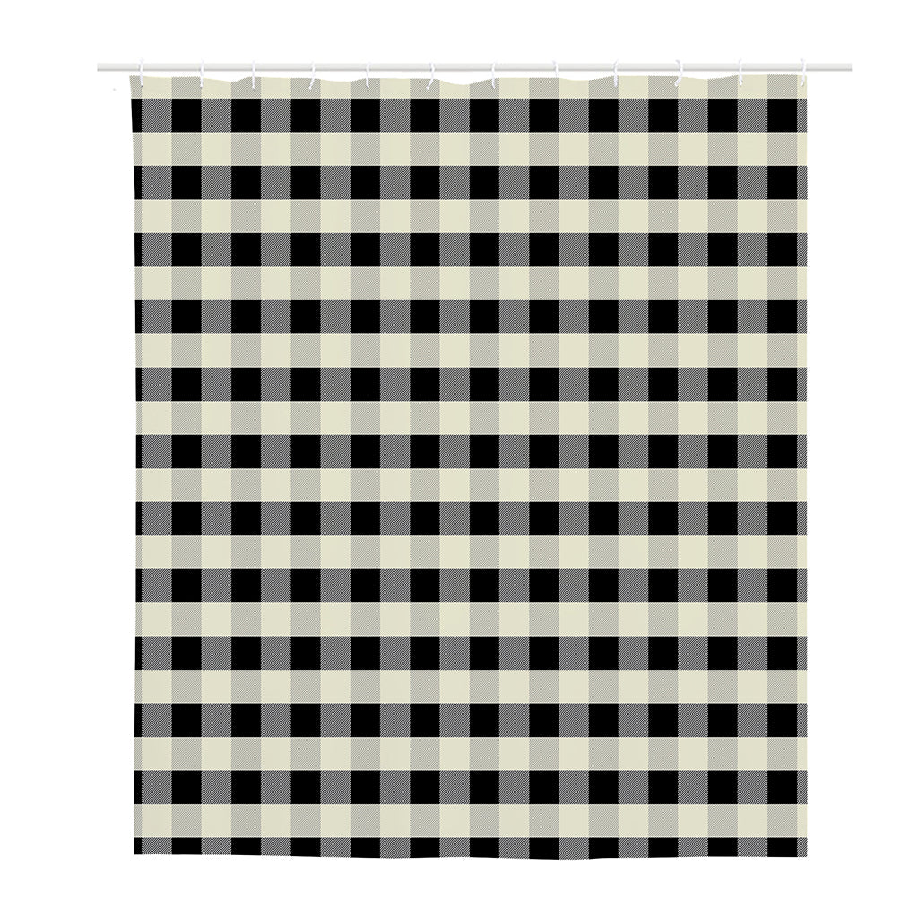 Beige And Black Buffalo Check Print Polyester Shower Curtain