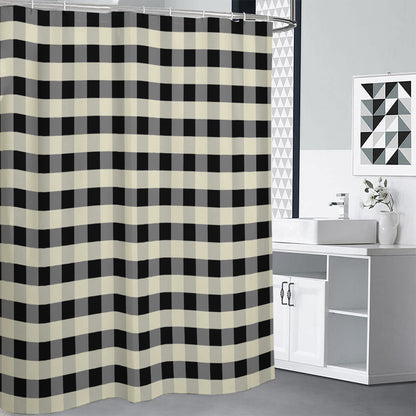 Beige And Black Buffalo Check Print Premium Shower Curtain
