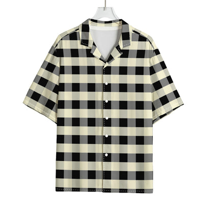 Beige And Black Buffalo Check Print Rayon Hawaiian Shirt