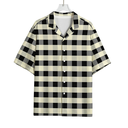 Beige And Black Buffalo Check Print Rayon Hawaiian Shirt