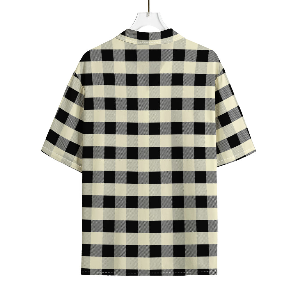 Beige And Black Buffalo Check Print Rayon Hawaiian Shirt
