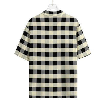 Beige And Black Buffalo Check Print Rayon Hawaiian Shirt