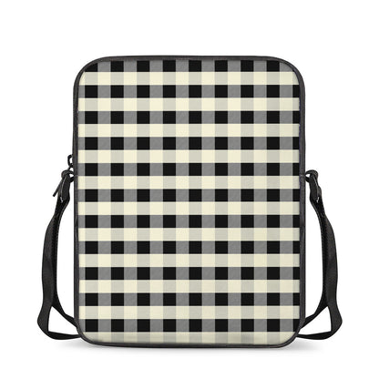 Beige And Black Buffalo Check Print Rectangular Crossbody Bag