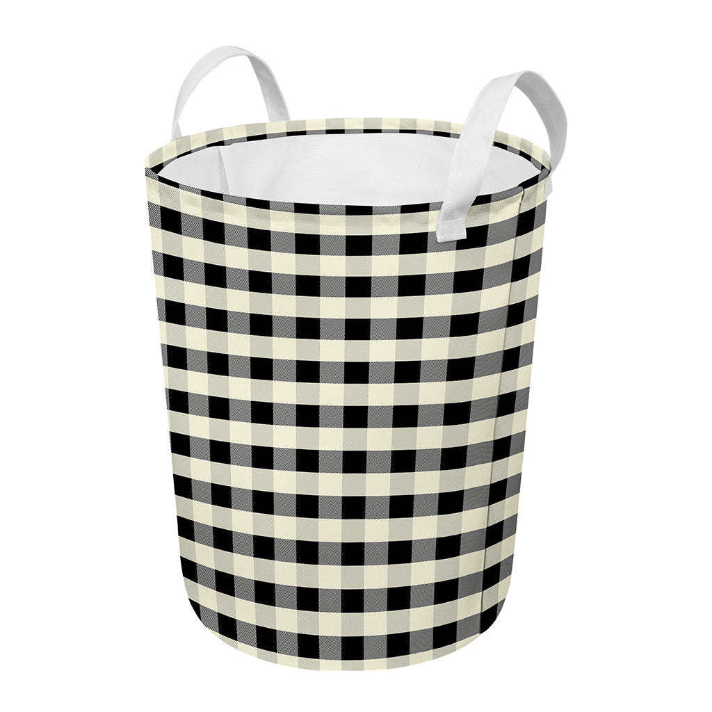 Beige And Black Buffalo Check Print Round Laundry Basket