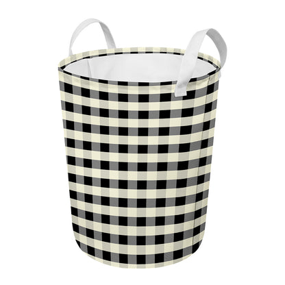 Beige And Black Buffalo Check Print Round Laundry Basket