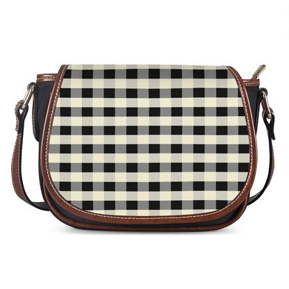 Beige And Black Buffalo Check Print Saddle Bag