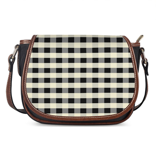 Beige And Black Buffalo Check Print Saddle Bag