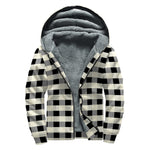 Beige And Black Buffalo Check Print Sherpa Lined Zip Up Hoodie
