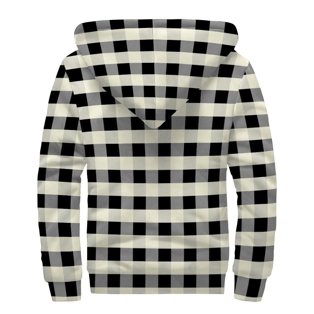 Beige And Black Buffalo Check Print Sherpa Lined Zip Up Hoodie