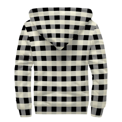 Beige And Black Buffalo Check Print Sherpa Lined Zip Up Hoodie
