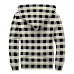 Beige And Black Buffalo Check Print Sherpa Lined Zip Up Hoodie