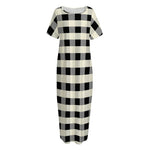 Beige And Black Buffalo Check Print Short Sleeve Long Nightdress