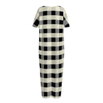 Beige And Black Buffalo Check Print Short Sleeve Long Nightdress