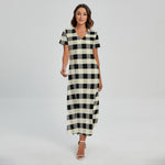 Beige And Black Buffalo Check Print Short Sleeve Maxi Dress
