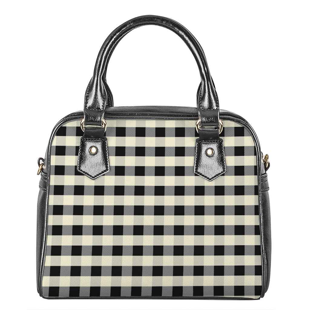 Beige And Black Buffalo Check Print Shoulder Handbag