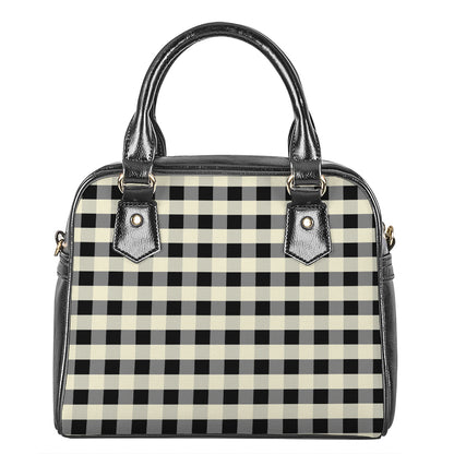 Beige And Black Buffalo Check Print Shoulder Handbag