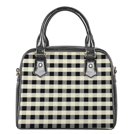 Beige And Black Buffalo Check Print Shoulder Handbag
