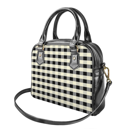 Beige And Black Buffalo Check Print Shoulder Handbag