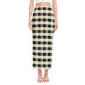 Beige And Black Buffalo Check Print Side Slit Maxi Skirt