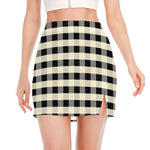 Beige And Black Buffalo Check Print Side Slit Mini Skirt