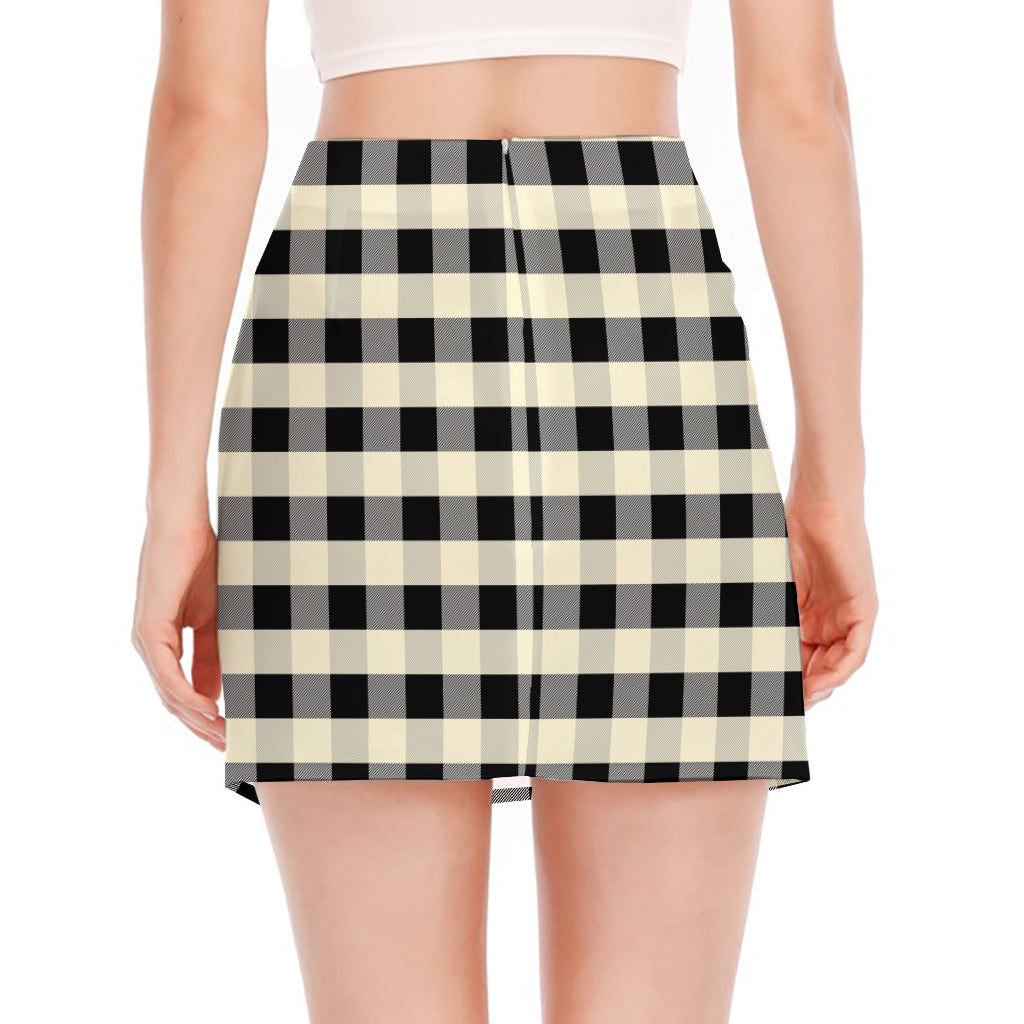 Beige And Black Buffalo Check Print Side Slit Mini Skirt