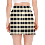 Beige And Black Buffalo Check Print Side Slit Mini Skirt