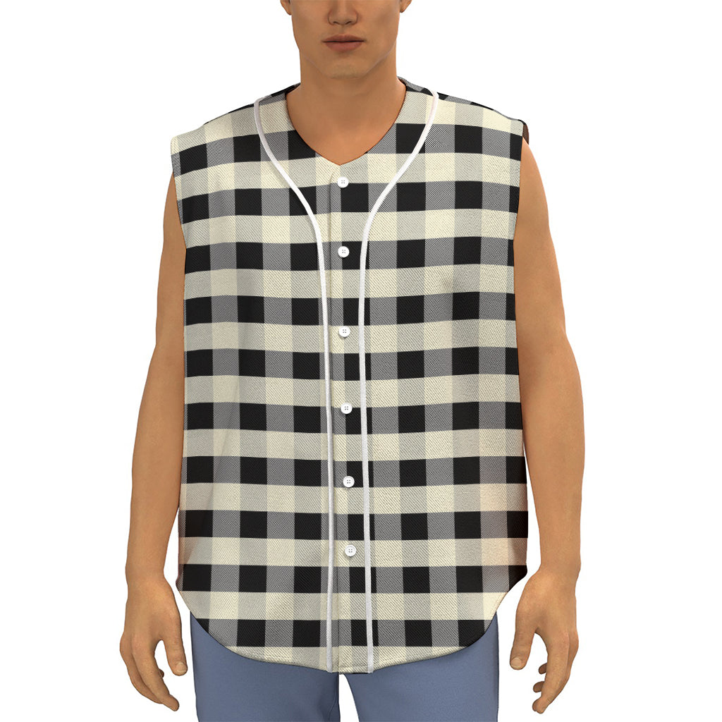 Beige And Black Buffalo Check Print Sleeveless Baseball Jersey