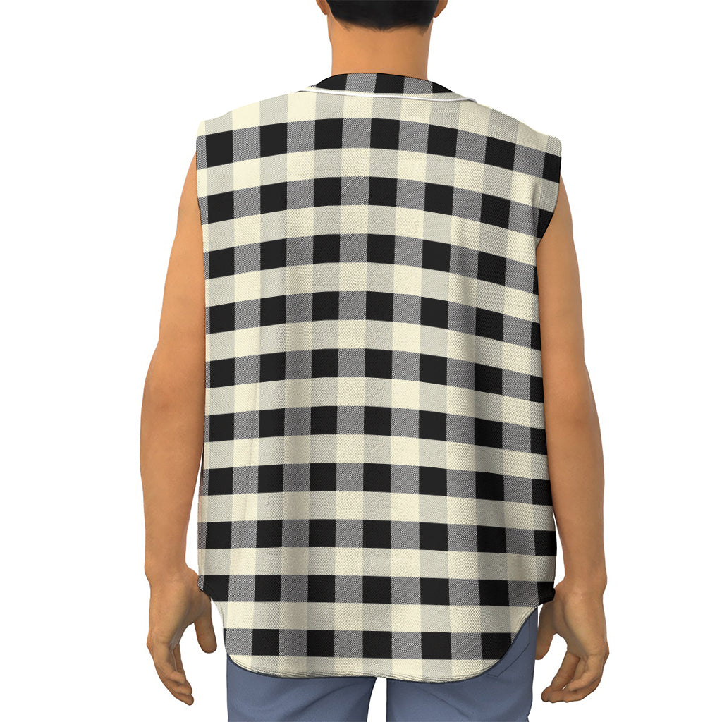 Beige And Black Buffalo Check Print Sleeveless Baseball Jersey