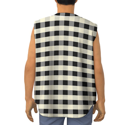 Beige And Black Buffalo Check Print Sleeveless Baseball Jersey
