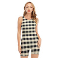 Beige And Black Buffalo Check Print Sleeveless One Piece Swimsuit