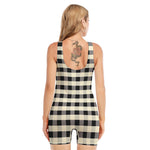Beige And Black Buffalo Check Print Sleeveless One Piece Swimsuit