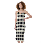 Beige And Black Buffalo Check Print Slim Fit Midi Cami Dress