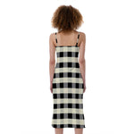 Beige And Black Buffalo Check Print Slim Fit Midi Cami Dress