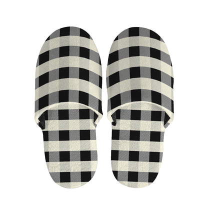 Beige And Black Buffalo Check Print Slippers