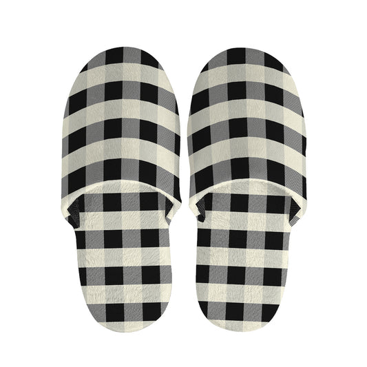 Beige And Black Buffalo Check Print Slippers