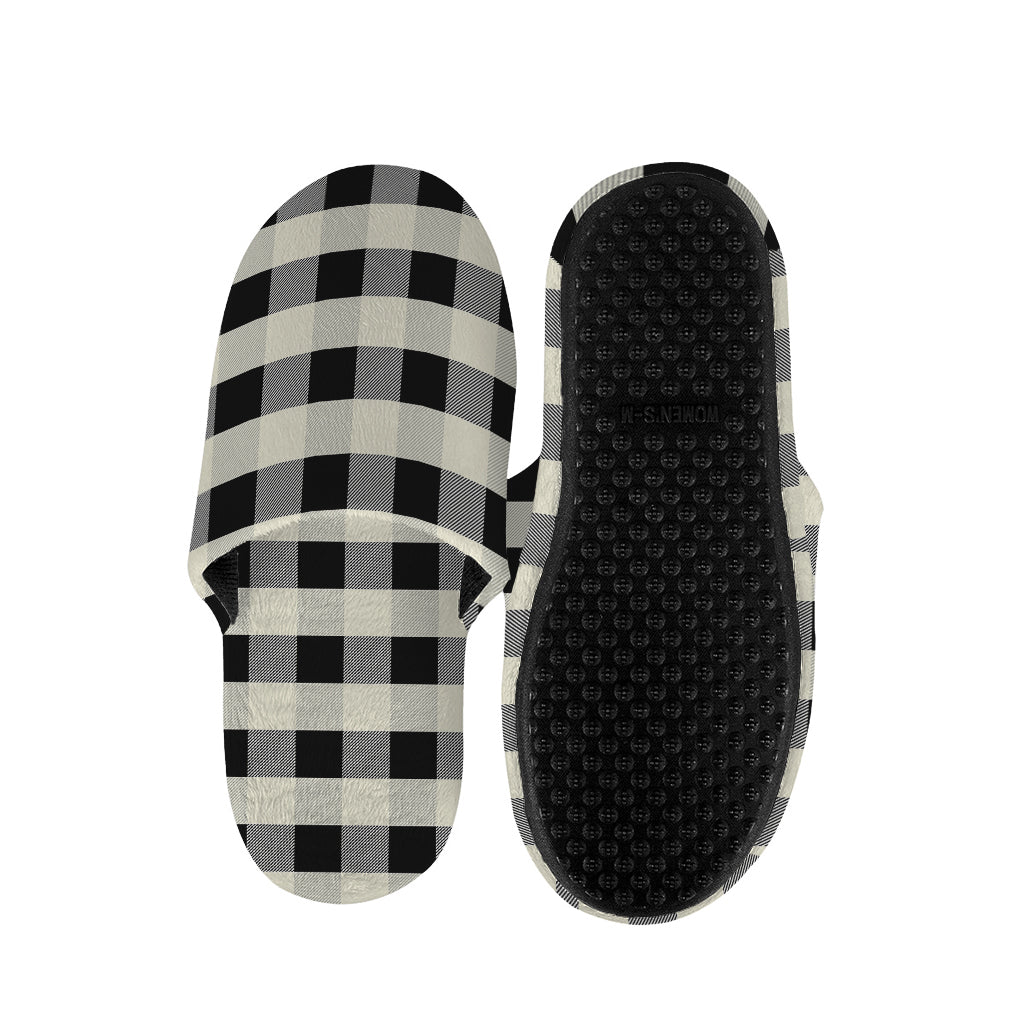 Beige And Black Buffalo Check Print Slippers