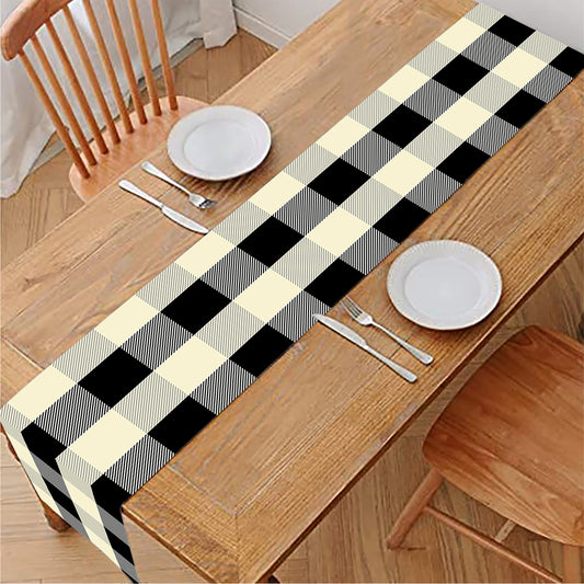 Beige And Black Buffalo Check Print Table Runner