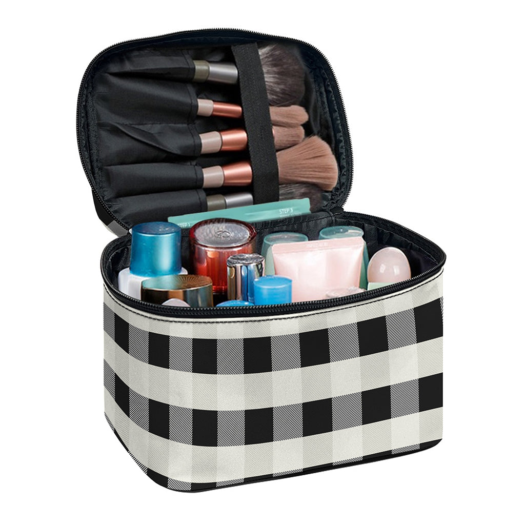 Beige And Black Buffalo Check Print Travel Makeup Bag