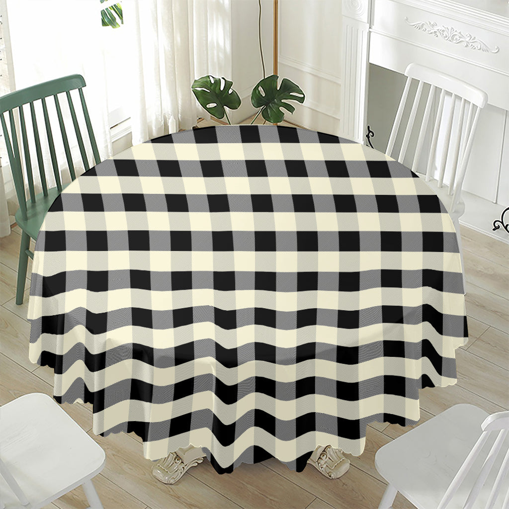 Beige And Black Buffalo Check Print Waterproof Round Tablecloth